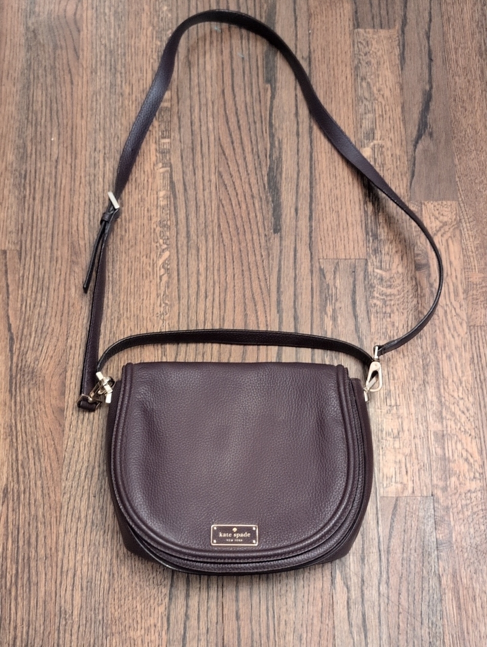 Plum kate spade Pebbled Leather Crossbody with Gold Hardware